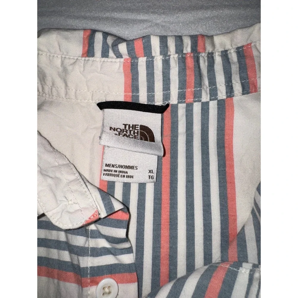 The North Face Button Up Shirt Mens XL White Blue Orange Striped Short Sleeve